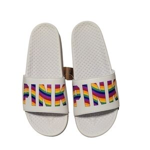 PINK by Victoria's Secret Sldes White with Rainbow Lettering Size Medium (7-8)